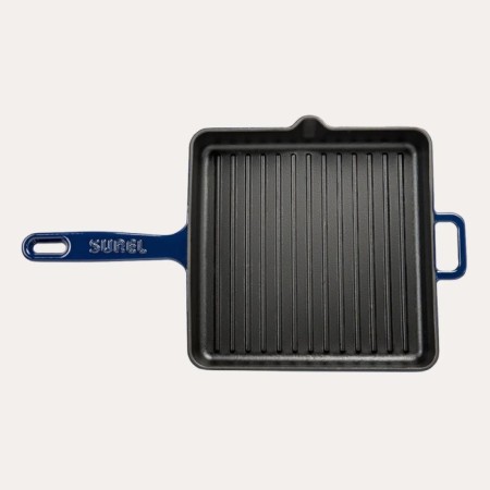 Parlak Mat Emayeli 30*30 Cm Kare Izgara Tava Parlak Koyu Mavi