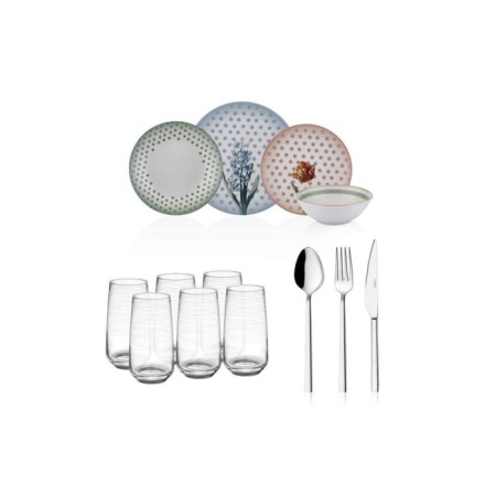 Neva Hergün Kombinim Tekno (24 Parça Yemek Takımı+18 Parça Çatal Kaşık Takımı+6 Parça Meşrubat Bardağı)N3465