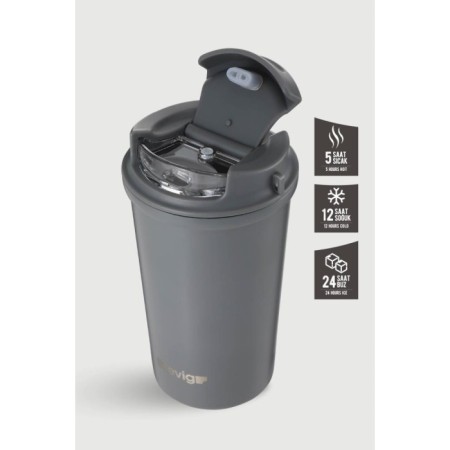 Stevıg 4 Work Flıp Open Coffee Mug Çelik Termos 400 Ml Grey ST-251